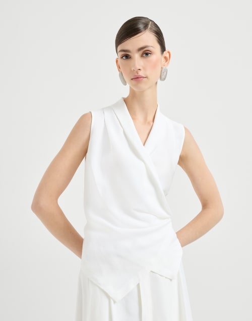 Fluid twill vest with monili White Woman - Brunello Cucinelli