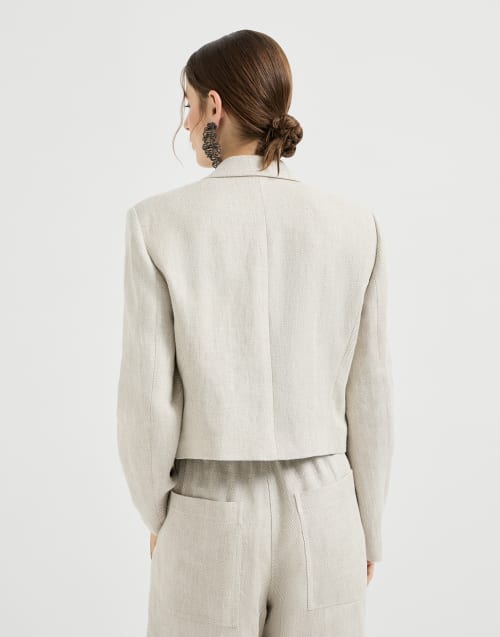 Chevron cropped blazer Beige Woman - Brunello Cucinelli
