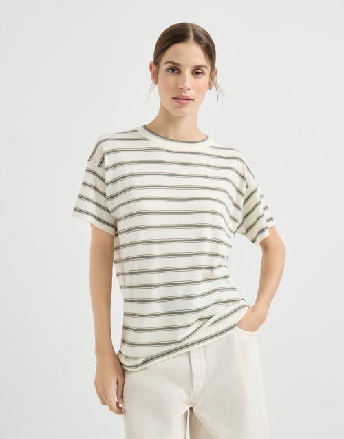 Sparkling stripe t-shirt Panama Woman - Brunello Cucinelli