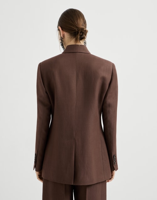 Fluid twill blazer Cocoa Woman - Brunello Cucinelli