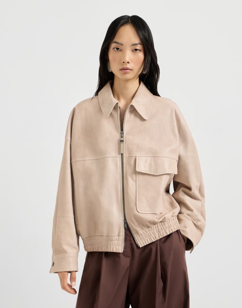 Jacke aus Glossy-Nappaleder Beige Damen - Brunello Cucinelli