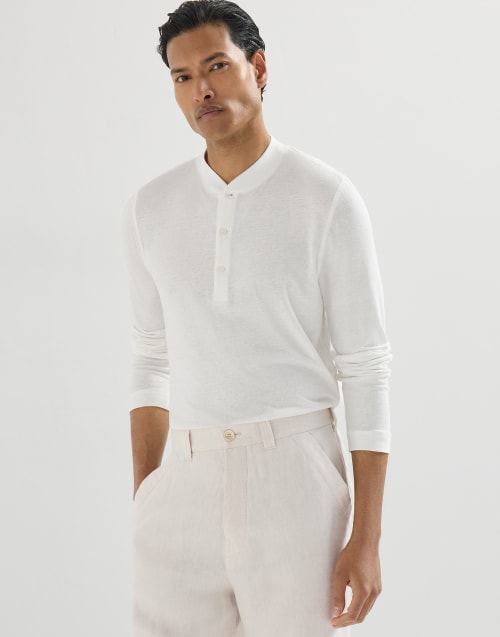 Henley collar T-shirt for Man in Off-White | Brunello Cucinelli