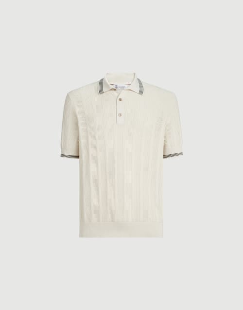 Cotton knit polo for Man in White | Brunello Cucinelli