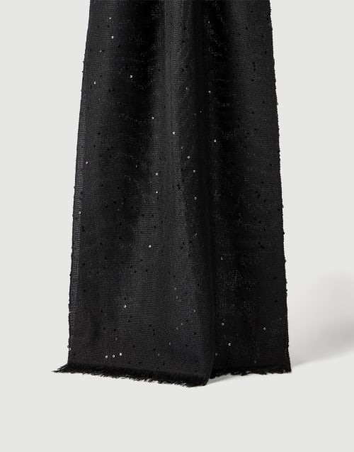 羊绒和亮丝绸料围巾 黑色 女款 - Brunello Cucinelli