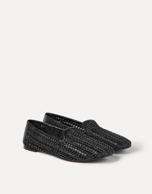 Flats in rafia techno e vitello Nero Donna - Brunello Cucinelli
