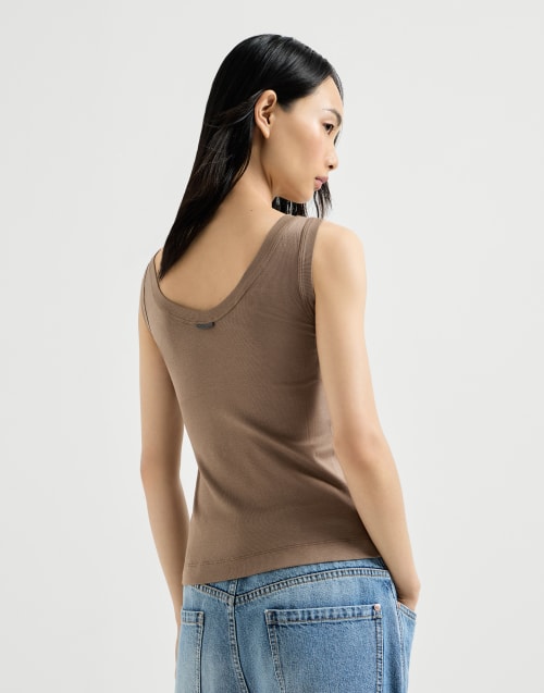 Ribbed jersey top Chocolate Woman - Brunello Cucinelli