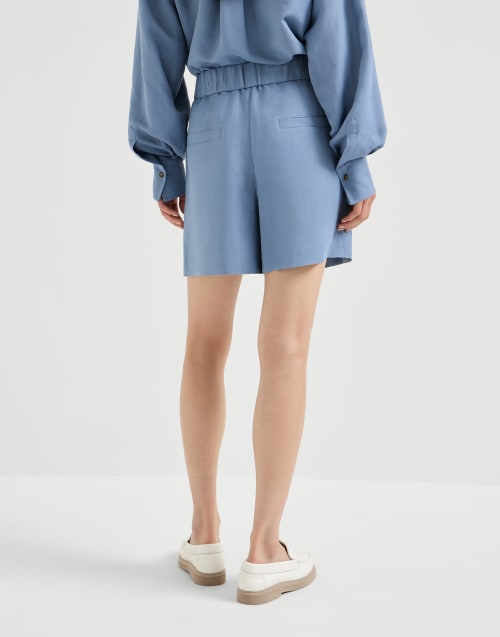 Fluid twill baggy shorts Azure Woman - Brunello Cucinelli
