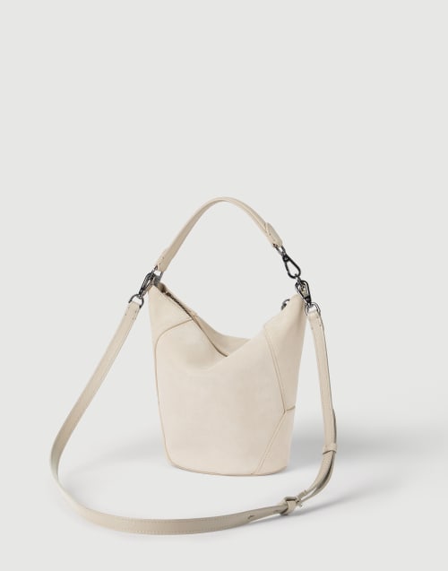 BC Duo bucket bag in suede Ivory Woman - Brunello Cucinelli