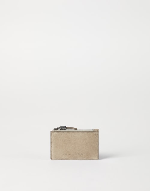 Kartenetui aus Veloursleder mit Monili Beige Damen - Brunello Cucinelli