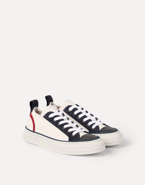 Cotton and suede sneakers White Woman - Brunello Cucinelli