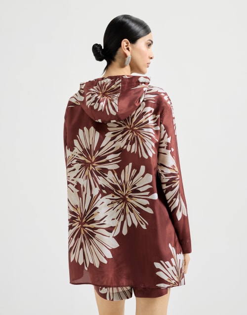 Bloom print pongee shirt Bordeaux Woman - Brunello Cucinelli