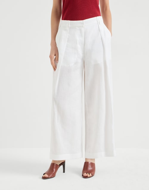 Pleated A-Line trousers White Woman - Brunello Cucinelli