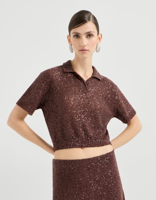 Dazzling Texture polo Bordeaux Woman - Brunello Cucinelli
