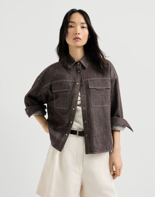 Sparkling no-fade denim shirt Cocoa Woman - Brunello Cucinelli