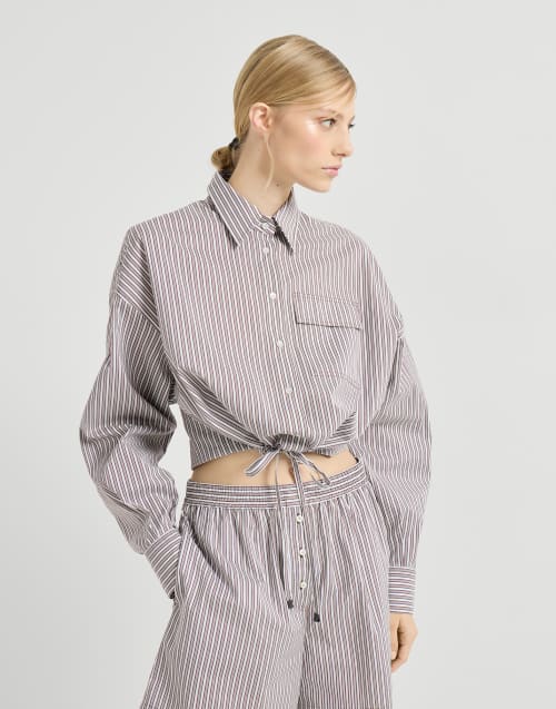 Striped poplin shirt Bordeaux Woman - Brunello Cucinelli