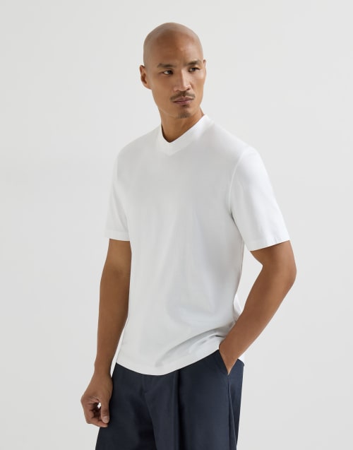 Cotton jersey V-neck T-shirt White Man - Brunello Cucinelli
