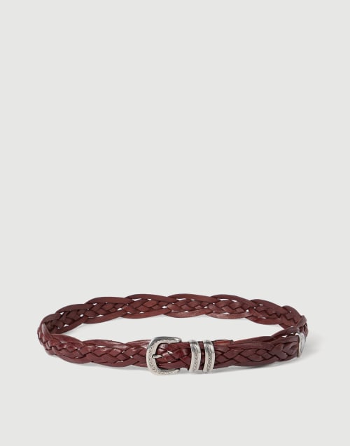 Braided calfskin belt Tobacco Man - Brunello Cucinelli