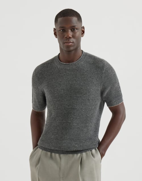 Linen and cotton T-shirt Dark Grey Man - Brunello Cucinelli