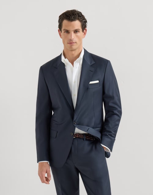 Super 150s virgin wool four season batavia twill blazer Navy Blue Man - Brunello Cucinelli