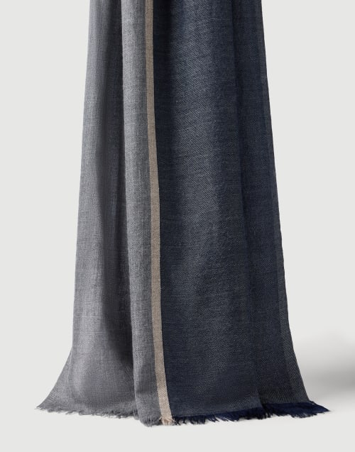 Cashmere and silk color block scarf Marine Man - Brunello Cucinelli
