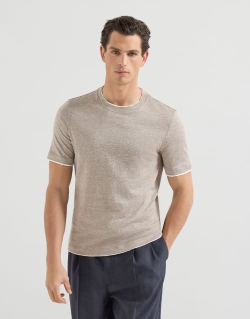 T-shirt with faux-layering Hazelnut Man - Brunello Cucinelli