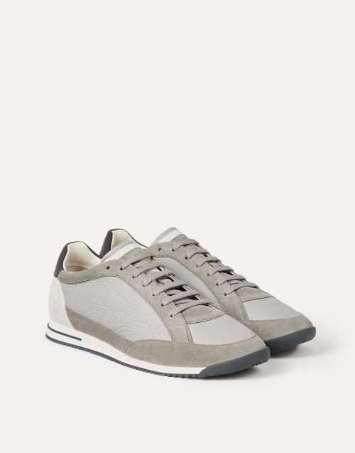 Deerskin and suede sneakers Light Grey Man - Brunello Cucinelli