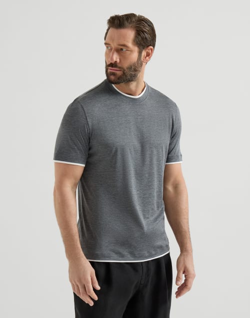 T-shirt con Faux-Layering Grigio Scuro Uomo - Brunello Cucinelli