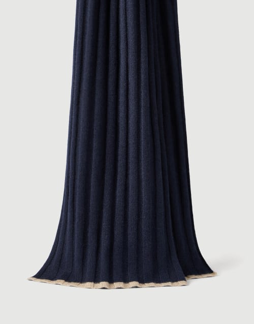 Cashmere rib knit scarf Navy Blue Man - Brunello Cucinelli