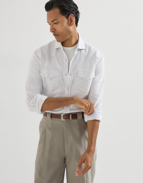 Easy-fit shirt with shoulder yoke Pebble Man - Brunello Cucinelli