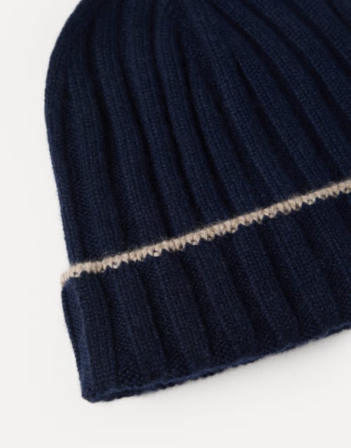 Cashmere rib knit beanie Navy Blue Man - Brunello Cucinelli