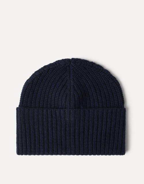 Mütze aus Kaschmir in Rippenstrick Navy-Blau Herren - Brunello Cucinelli