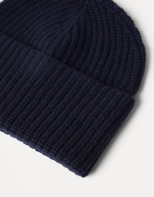 Mütze aus Kaschmir in Rippenstrick Navy-Blau Herren - Brunello Cucinelli