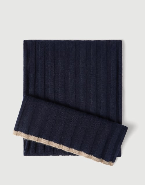 Cashmere rib knit scarf Navy Blue Man - Brunello Cucinelli