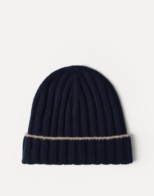 Cashmere rib knit beanie Navy Blue Man - Brunello Cucinelli