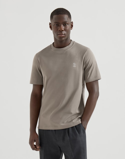 Jersey T-shirt with logo Khaki Man - Brunello Cucinelli