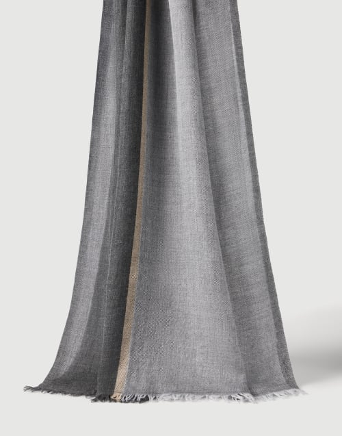 Cashmere and silk color block scarf Lead Man - Brunello Cucinelli