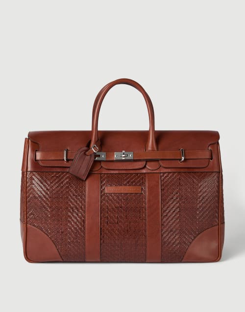 Calfskin and cowhide bag Cognac Man - Brunello Cucinelli
