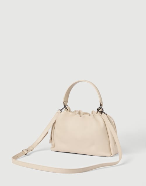 Small Soft Leather Mellow Bucket bag Ivory Woman - Brunello Cucinelli