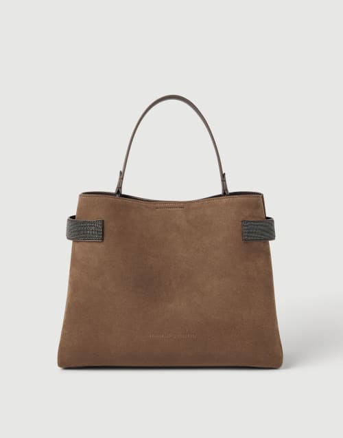 Suede Top-Handle Essence bag Bark Woman - Brunello Cucinelli