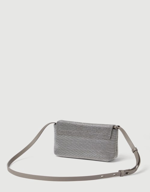 Precious flap bag in grained leather Lignite Grey Woman - Brunello Cucinelli