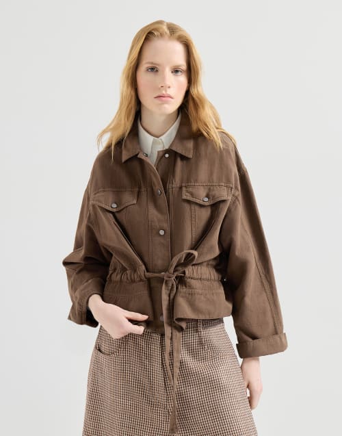 Куртка Crop из окрашенного твила Сигарный Женщина - Brunello Cucinelli