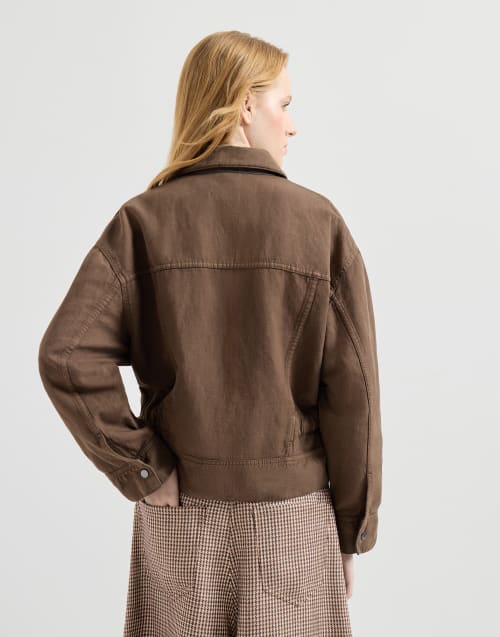 Куртка Crop из окрашенного твила Сигарный Женщина - Brunello Cucinelli