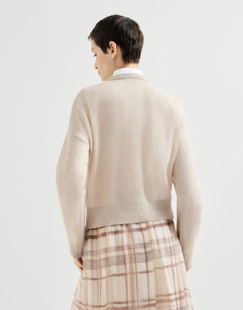 Sparkling mohair and wool cardigan Ivory Woman - Brunello Cucinelli