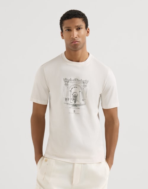 トップス Brunello Cucinelli White T-shirt T-shirt with print for Man in White | Brunello Cucinelli