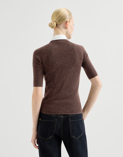 Sparkling cashmere lightweight sweater Pine Cone Brown Woman - Brunello Cucinelli