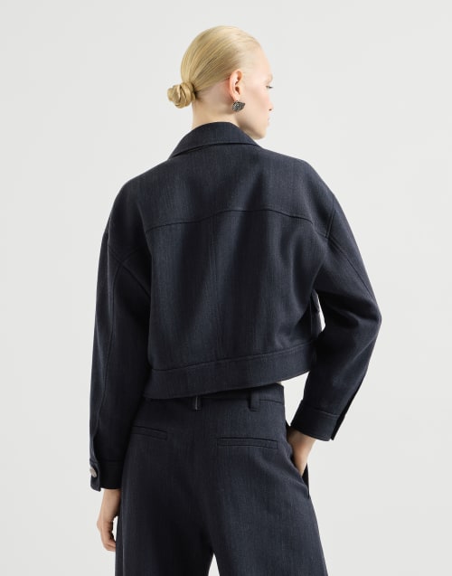 Куртка Crop из креповой ткани в елочку Темно-Синий Женщина - Brunello Cucinelli