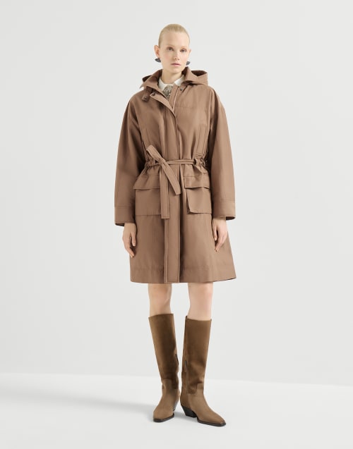 Lange Jacke aus Taft mit Monili Kamel Damen - Brunello Cucinelli