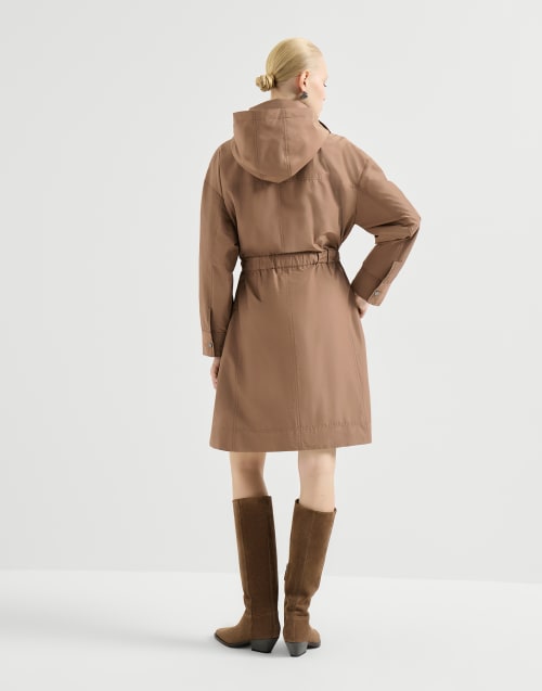 Lange Jacke aus Taft mit Monili Kamel Damen - Brunello Cucinelli