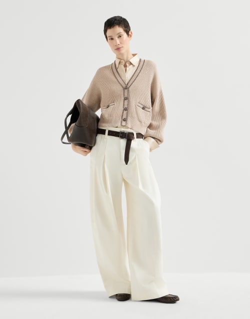 Stretch silk satin shirt for Woman in Sand | Brunello Cucinelli