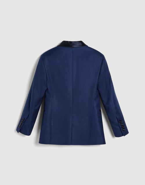 Silk diagonal tuxedo jacket for Boys in Royale Blue | Brunello